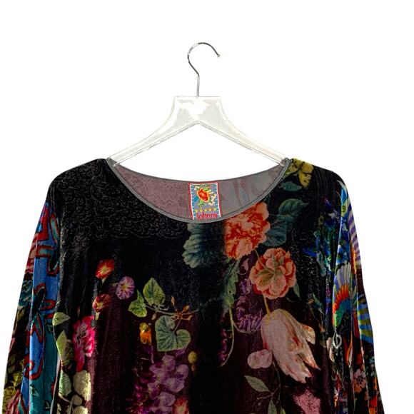 Johnny Was S Dark Floral Velvet Tunic Top Silk Blend Boho Lagenlook Winter - Picture 4 of 8
